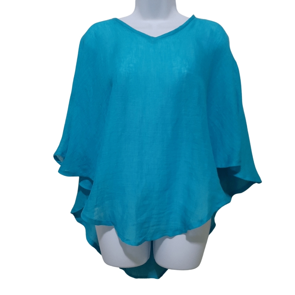 Mario Romano Blue Linen Made in Italy Cape One Size